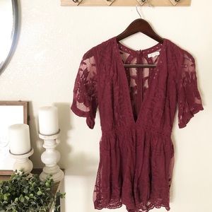 Burgundy lace romper